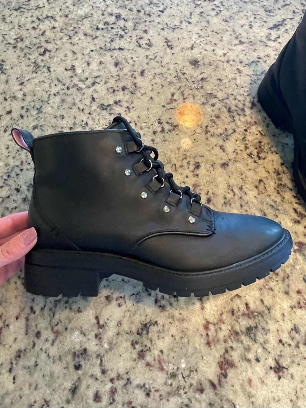 Women's Cole Haan Briana black leather lace-up hiker boots waterproof 8